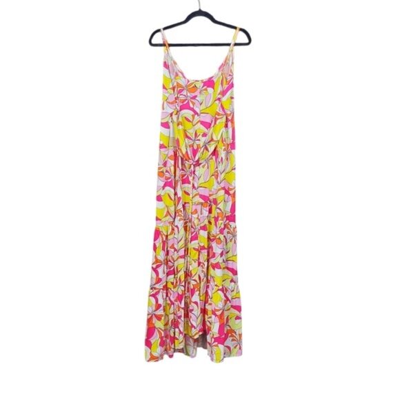 JustFab Womens Multicolor Fuchsia Floral Print Tiered Maxi Dress Size XXL NWT - Picture 7 of 8